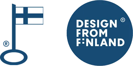 Avainlippu- ja Design from Finland -merkit.
