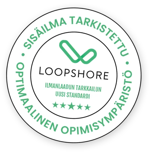 Loopshoren leima: Sisäilma tarkistettu – optimaalinen oppimisympäristö. Ilmanlaadun tarkkailun uusi standardi.